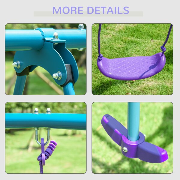 Outsunny Height Adjustable Metal Swing Set with Glider, Two Swing Seats and Adjustable Height, Outdoor Heavy Duty A-Frame