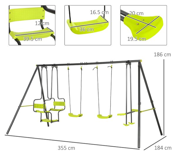 Outsunny Metal Garden Swing Set with Double Swings Glider Swing Seats Green
