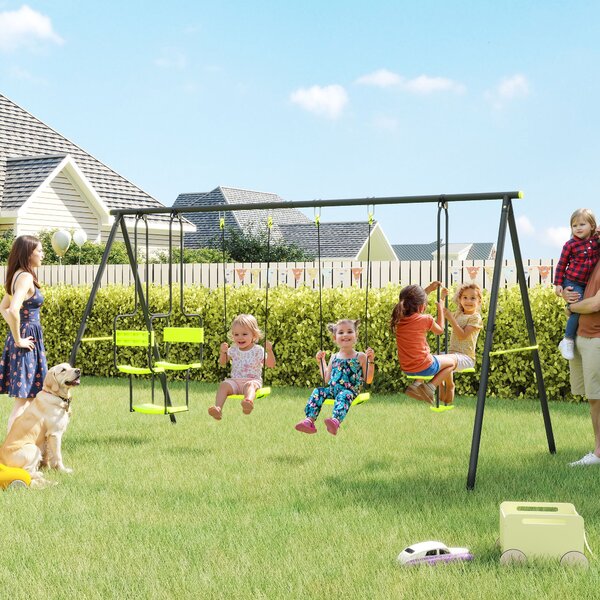 Outsunny Metal Garden Swing Set with Double Swings Glider Swing Seats Green