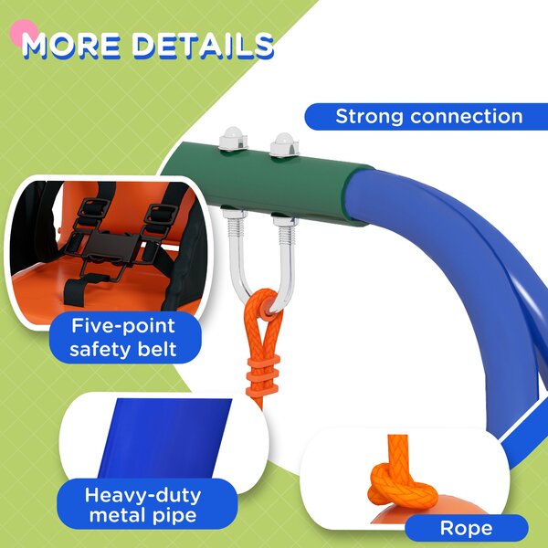 Outsunny Nursery Swing Set: 2-in-1 Metal Frame with Cosy Seat & Safety Belt, Vibrant Orange Hue