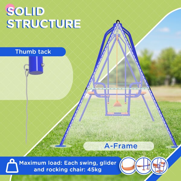 Outsunny 3 in 1 Metal Kids Swing Set with Swing Glider Rocking Chair Orange