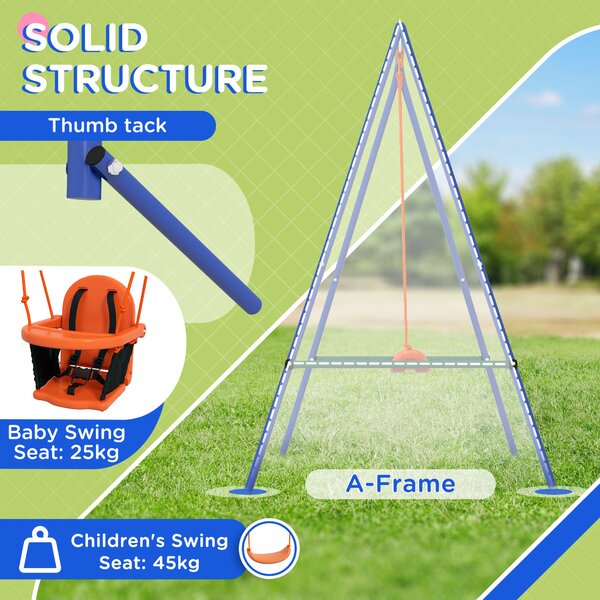 Outsunny Nursery Swing Set: 2-in-1 Metal Frame with Cosy Seat & Safety Belt, Vibrant Orange Hue