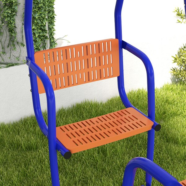 Outsunny 3 in 1 Metal Kids Swing Set with Swing Glider Rocking Chair Orange