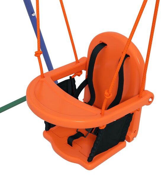 Outsunny Nursery Swing Set: 2-in-1 Metal Frame with Cosy Seat & Safety Belt, Vibrant Orange Hue