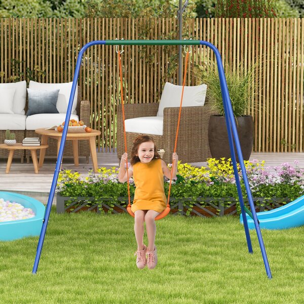 Outsunny Nursery Swing Set: 2-in-1 Metal Frame with Cosy Seat & Safety Belt, Vibrant Orange Hue