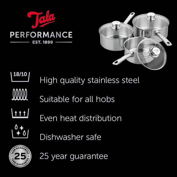 Tala Performance Classic Stainless Steel Saucepan with Glass Lid, 20cm