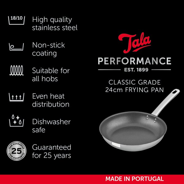 Tala Performance Classic Non-Stick Stainless Steel Frying Pan, 24cm