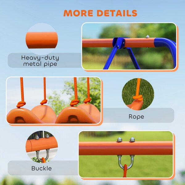 Outsunny 4 in 1 Metal Garden Swing Set with Double Swings Glider Slide Ladder Orange