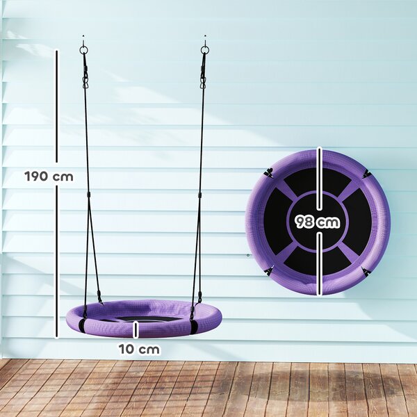 AIYAPLAY 100cm Diameter Nest Swing Seat for Kids with Height Adjustable Hanging Ropes for Outdoor, Playground, Garden, Purple