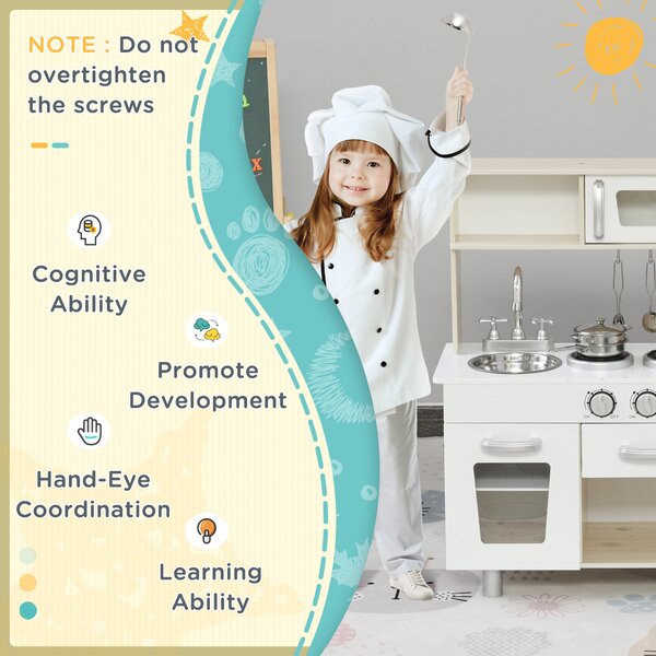 HOMCOM Kids Kitchen Playset Luxury Kitchen Accessories Set Pretend Cooking Set with Telephone Ice Machine, White Aosom UK