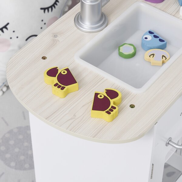 HOMCOM Kids Play Kitchen Wooden Toy Kitchen Cooking Set for Children with Drinking Fountain, Microwave, and Fridge White Aosom UK