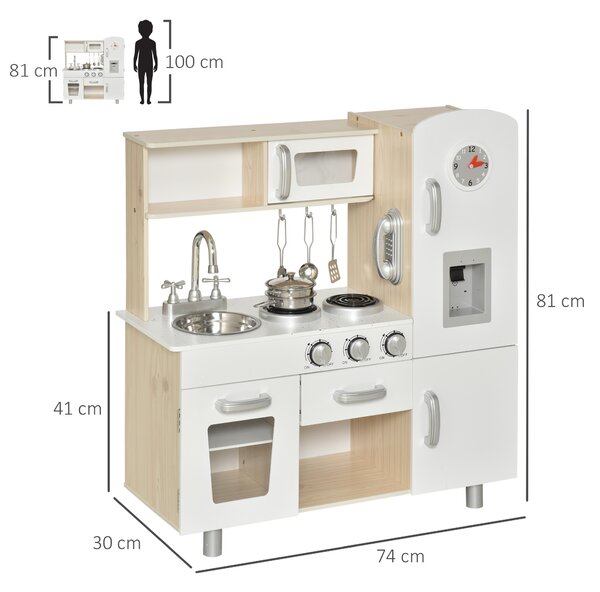 HOMCOM Kids Kitchen Playset Luxury Kitchen Accessories Set Pretend Cooking Set with Telephone Ice Machine, White Aosom UK