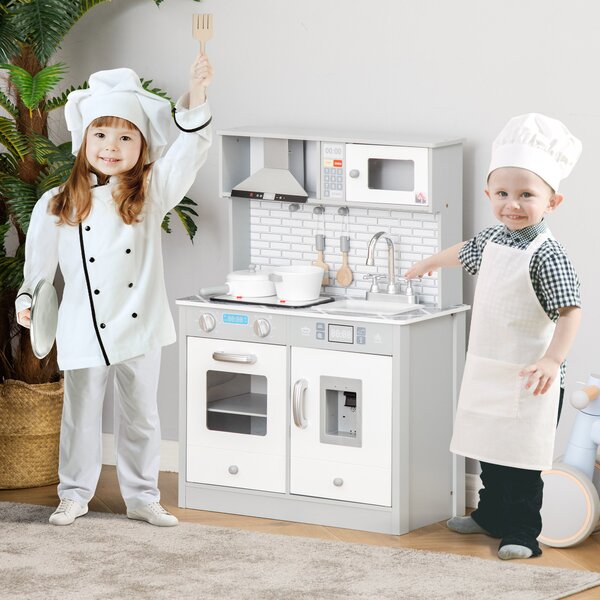 HOMCOM Kids Kitchen Play Cooking Toy Set, Educational Pretend Role Playset Game w/ Sound & Light Effect, Battery Operated Cooktop Aosom UK