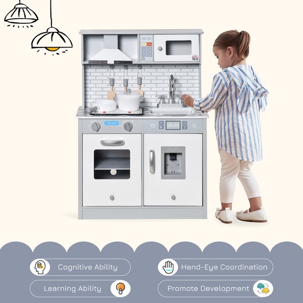 HOMCOM Kids Kitchen Play Cooking Toy Set, Educational Pretend Role Playset Game w/ Sound & Light Effect, Battery Operated Cooktop Aosom UK