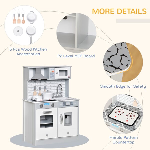 HOMCOM Kids Kitchen Play Cooking Toy Set, Educational Pretend Role Playset Game w/ Sound & Light Effect, Battery Operated Cooktop Aosom UK