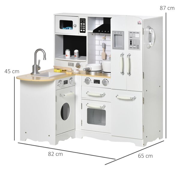 HOMCOM Kids Wooden Kitchen, Large Pretend Role Play Kitchen w/ Realistic Refrigerator, Microwave, Oven, Range Hood, Sink, Telephone Aosom UK