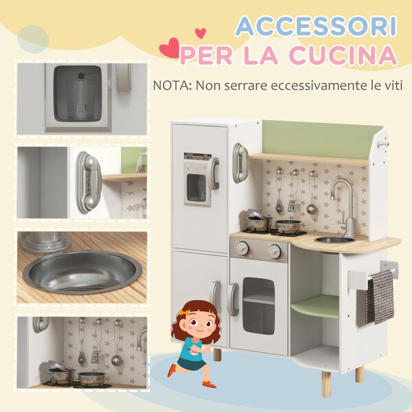 AIYAPLAY Toy Kitchen, Kids Play Kitchen Role Playing Game with Phone, Ice Maker, Stove, Sink, Utensils, for 3-6 Years, White Aosom UK