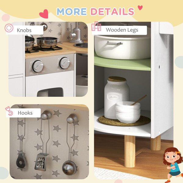 AIYAPLAY Toy Kitchen, Kids Play Kitchen Role Playing Game with Phone, Ice Maker, Stove, Sink, Utensils, for 3-6 Years, White Aosom UK
