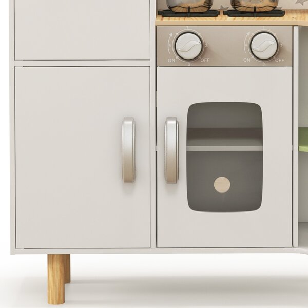 AIYAPLAY Toy Kitchen, Kids Play Kitchen Role Playing Game with Phone, Ice Maker, Stove, Sink, Utensils, for 3-6 Years, White Aosom UK