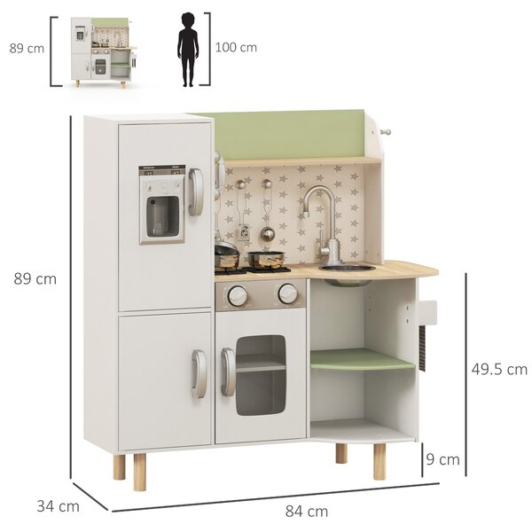 AIYAPLAY Toy Kitchen, Kids Play Kitchen Role Playing Game with Phone, Ice Maker, Stove, Sink, Utensils, for 3-6 Years, White Aosom UK
