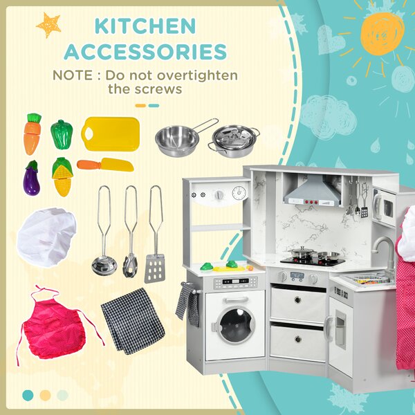 AIYAPLAY Toy Kitchen with Running Water, Lights Sounds, Apron and Chef Hat, Water Dispenser, for 3-6 Years Old - Grey Aosom UK