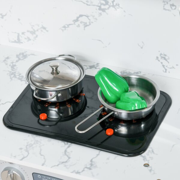 AIYAPLAY Toy Kitchen with Running Water, Lights Sounds, Apron and Chef Hat, Water Dispenser, for 3-6 Years Old - Grey Aosom UK