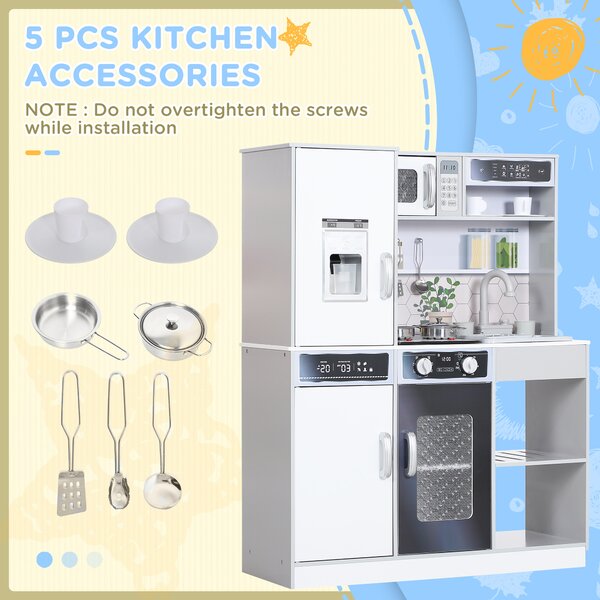 AIYAPLAY Pretend Play Toy Kitchen, Kids Kitchen Playset w/ Sounds and Lights Running Water, Coffee Maker, Refrigerator Aosom UK