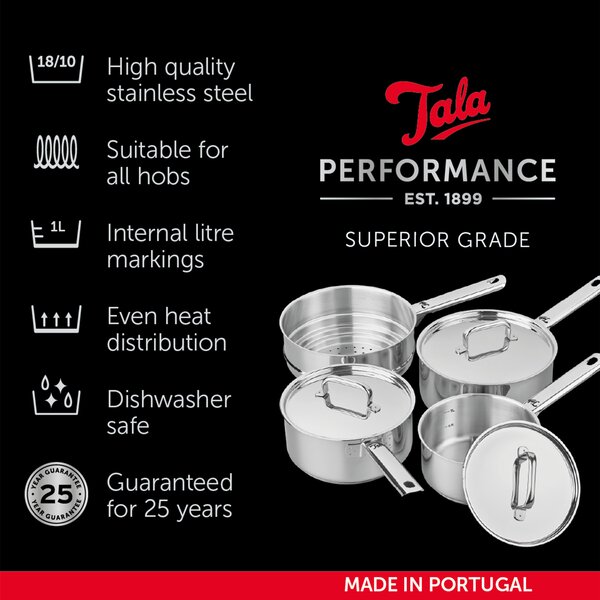 Tala Performance Superior Stainless Steel Deep Saucepan with Lid, 18cm