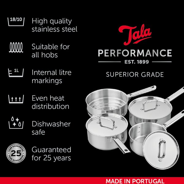 Tala Performance Superior Stainless Steel 3 Piece Saucepan Set with Steamer