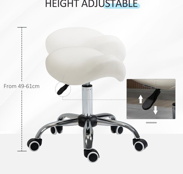 HOMCOM Cosmetic Stool 360° Rotate Height Adjustable Salon Massage Spa Chair Hydraulic Rolling Faux Leather Saddle Stool, Cream