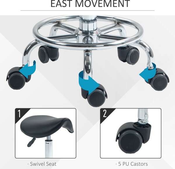 HOMCOM Salon Saddle Stool, Rolling Saddle Chair for Massage, Spa, Clinic, Beauty, Hairdressing and Tattoo, Black Aosom UK