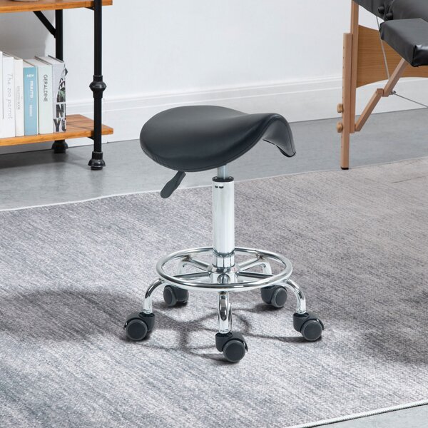 HOMCOM Salon Saddle Stool, Rolling Saddle Chair for Massage, Spa, Clinic, Beauty, Hairdressing and Tattoo, Black Aosom UK