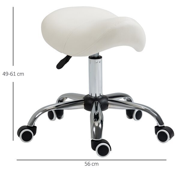 HOMCOM Cosmetic Stool 360° Rotate Height Adjustable Salon Massage Spa Chair Hydraulic Rolling Faux Leather Saddle Stool, Cream