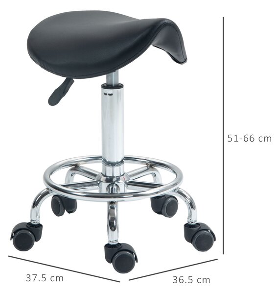 HOMCOM Salon Saddle Stool, Rolling Saddle Chair for Massage, Spa, Clinic, Beauty, Hairdressing and Tattoo, Black Aosom UK