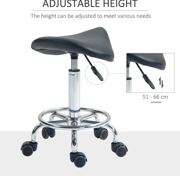HOMCOM Salon Saddle Stool, Rolling Saddle Chair for Massage, Spa, Clinic, Beauty, Hairdressing and Tattoo, Black Aosom UK