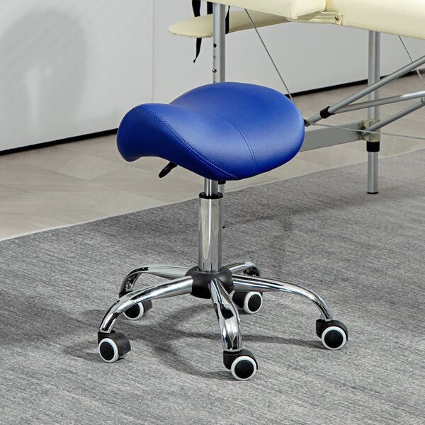 HOMCOM Saddle Stool, Height Adjustable Salon Chair for Massage Spa, Faux Leather, Brown Aosom UK