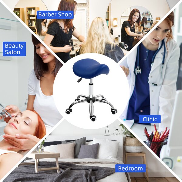 HOMCOM Saddle Stool, Height Adjustable Salon Chair for Massage Spa, Faux Leather, Brown Aosom UK