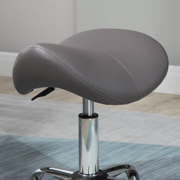 HOMCOM Cosmetic Stool 360° Rotate Height Adjustable Salon Massage Spa Chair Hydraulic Rolling Faux Leather Saddle Stool, Grey Aosom UK
