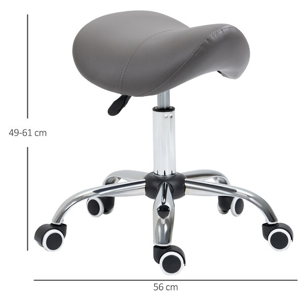 HOMCOM Cosmetic Stool 360° Rotate Height Adjustable Salon Massage Spa Chair Hydraulic Rolling Faux Leather Saddle Stool, Grey Aosom UK