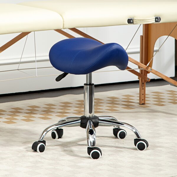 HOMCOM Saddle Stool, Height Adjustable Salon Chair for Massage Spa, Faux Leather, Brown Aosom UK
