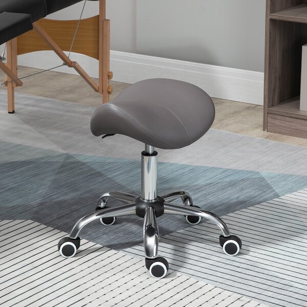 HOMCOM Cosmetic Stool 360° Rotate Height Adjustable Salon Massage Spa Chair Hydraulic Rolling Faux Leather Saddle Stool, Grey Aosom UK
