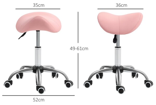 HOMCOM Saddle Stool, Height Adjustable Salon Chair for Massage Spa, Faux Leather, Pink Aosom UK
