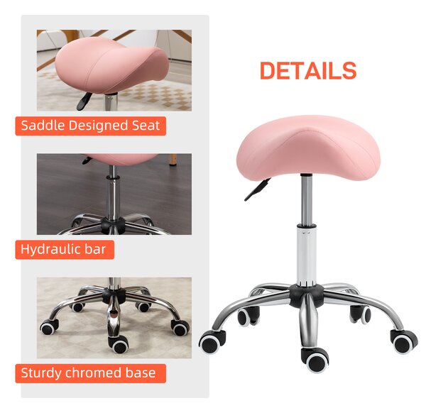 HOMCOM Saddle Stool, Height Adjustable Salon Chair for Massage Spa, Faux Leather, Pink Aosom UK