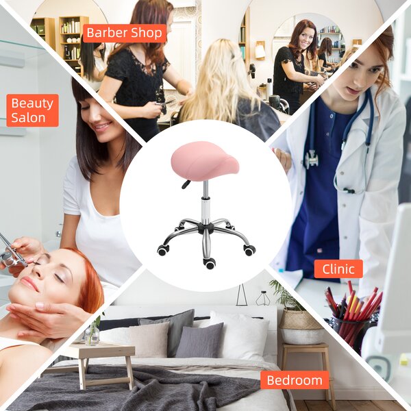 HOMCOM Saddle Stool, Height Adjustable Salon Chair for Massage Spa, Faux Leather, Pink Aosom UK