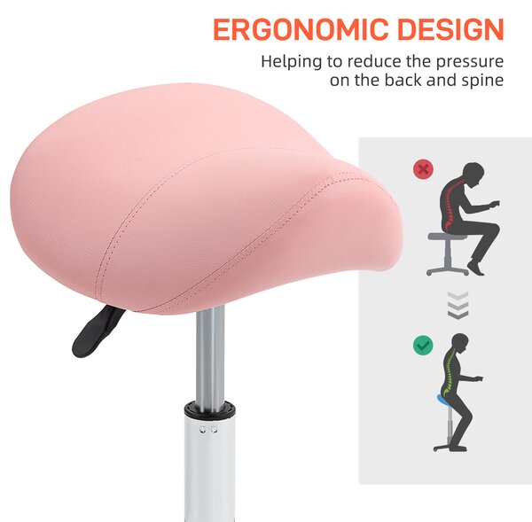 HOMCOM Saddle Stool, Height Adjustable Salon Chair for Massage Spa, Faux Leather, Pink Aosom UK