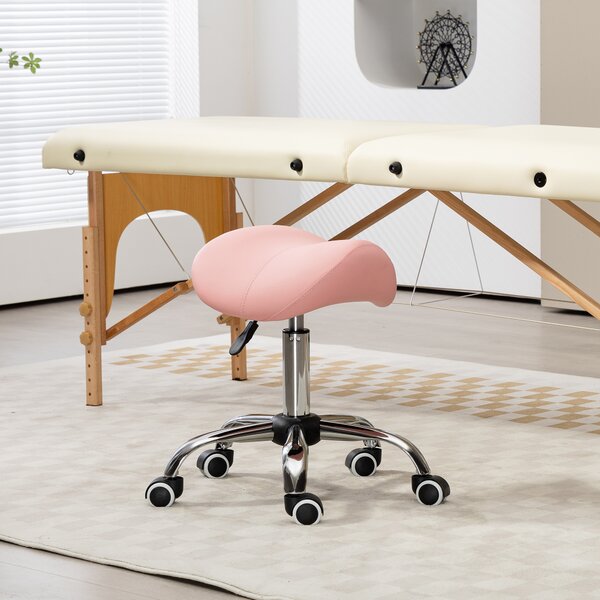 HOMCOM Saddle Stool, Height Adjustable Salon Chair for Massage Spa, Faux Leather, Pink Aosom UK