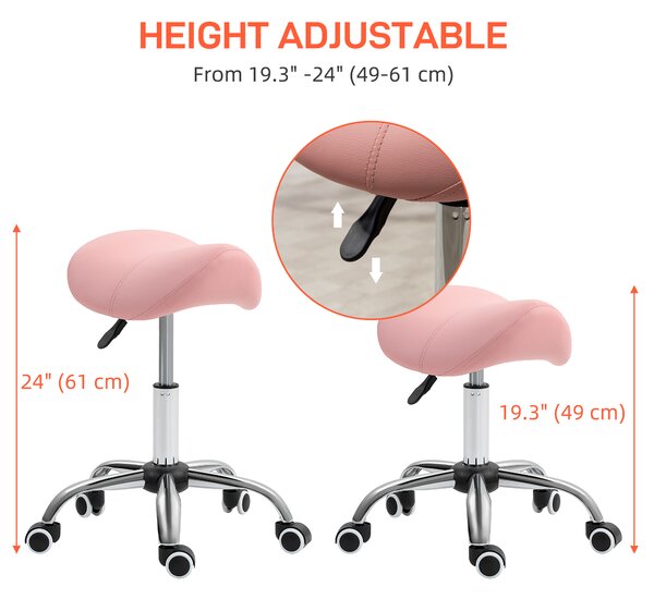 HOMCOM Saddle Stool, Height Adjustable Salon Chair for Massage Spa, Faux Leather, Pink Aosom UK