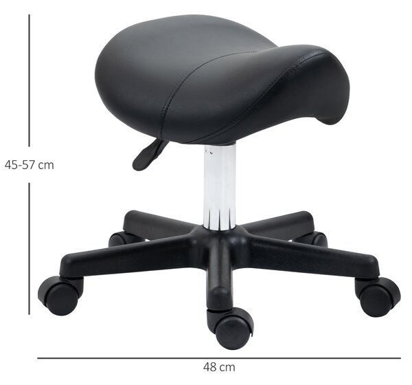 HOMCOM Saddle Stool, PU Leather Adjustable Rolling Salon Chair with Steel Frame for Massage, Spa, Beauty and Tattoo, Black