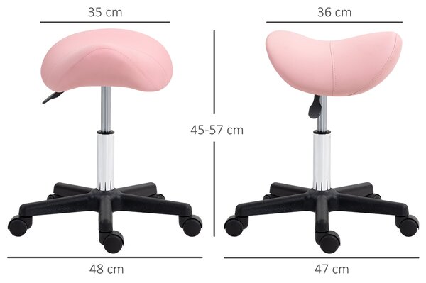 HOMCOM Saddle Stool, PU Leather Adjustable Rolling Salon Chair with Steel Frame for Massage, Spa, Beauty and Tattoo, Pink