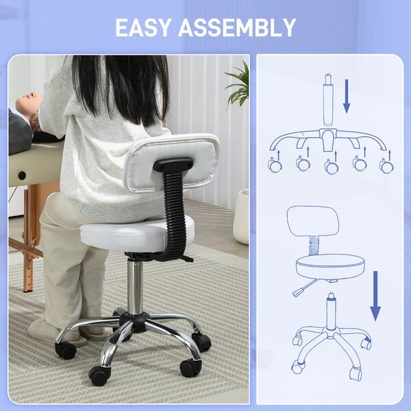 HOMCOM 360° Swivel Seat Salon Stool - White